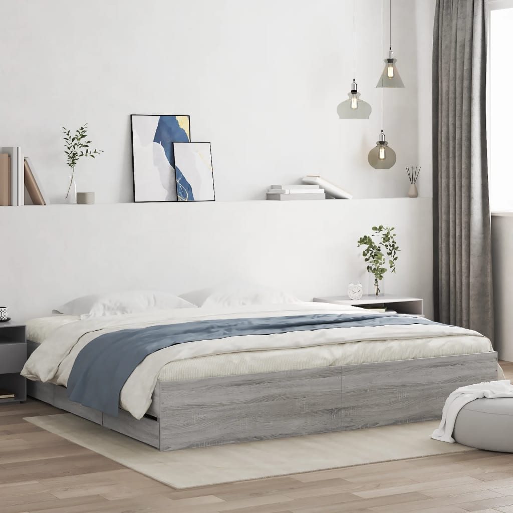 Cadre de lit avec tiroirs sans matelas sonoma gris 200x200 cm