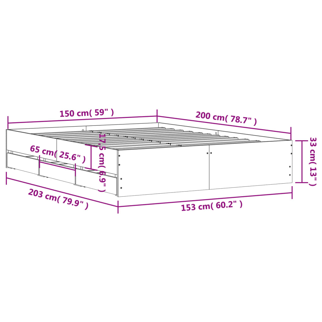 Cadre de lit avec tiroirs sans matelas blanc 150x200 cm