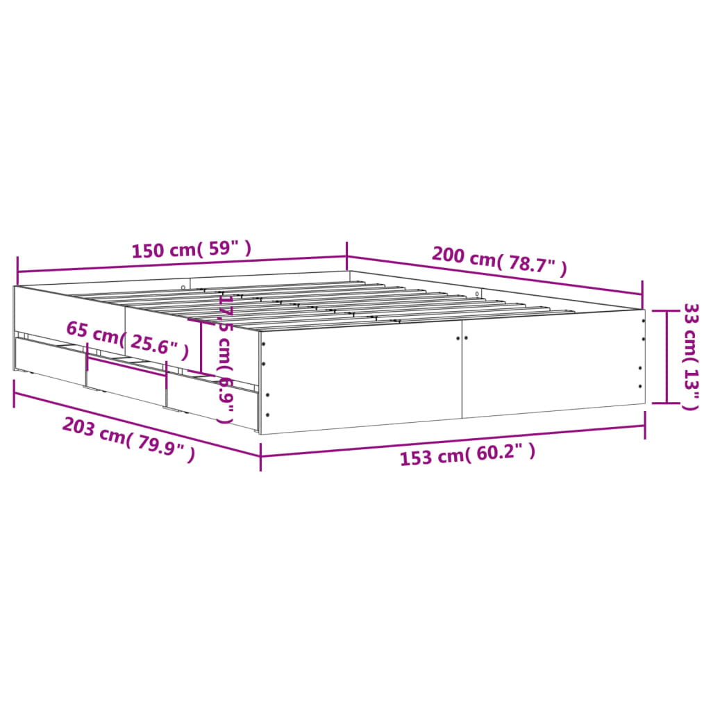 Cadre de lit avec tiroirs sans matelas chêne sonoma 150x200 cm