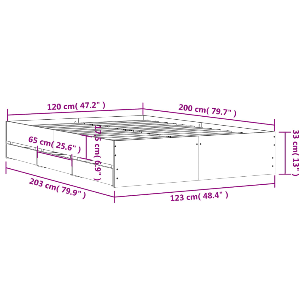 Cadre de lit avec tiroirs sans matelas blanc 120x200 cm