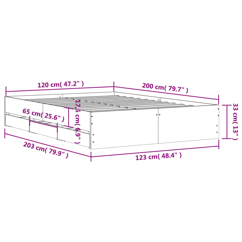 Cadre de lit avec tiroirs sans matelas chêne sonoma 120x200 cm