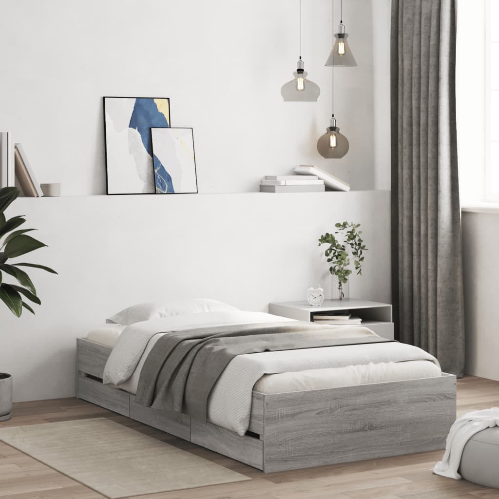 Cadre de lit avec tiroirs sans matelas sonoma gris 90x200 cm