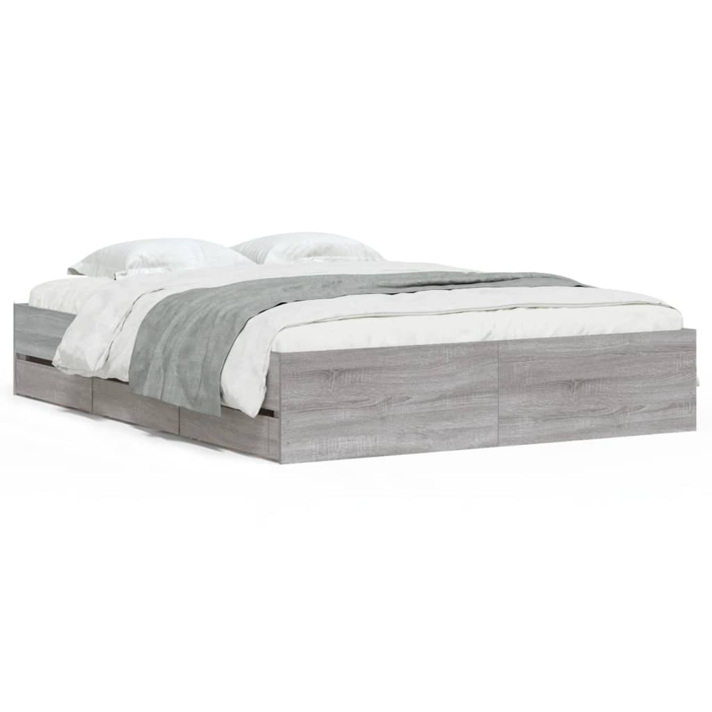 Cadre de lit avec tiroirs sans matelas sonoma gris 140x190 cm