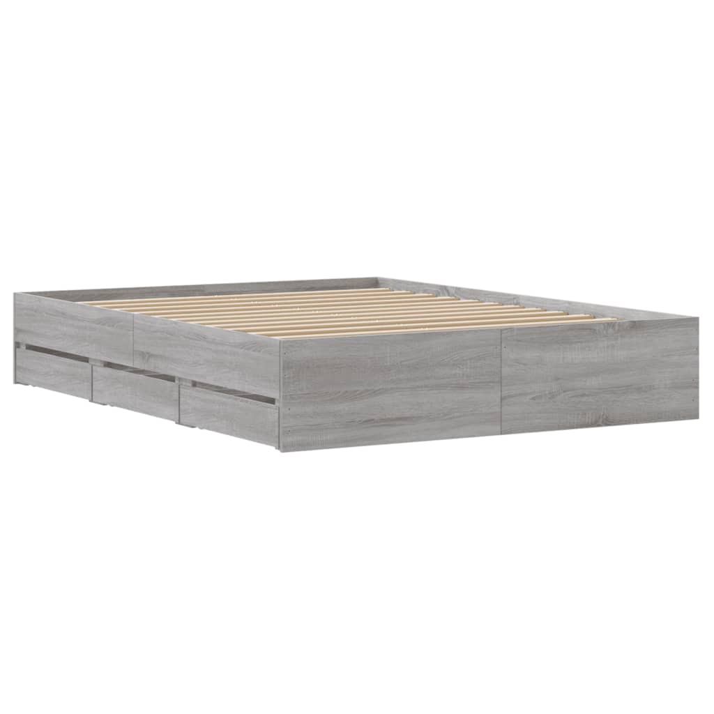 Cadre de lit avec tiroirs sans matelas sonoma gris 140x190 cm