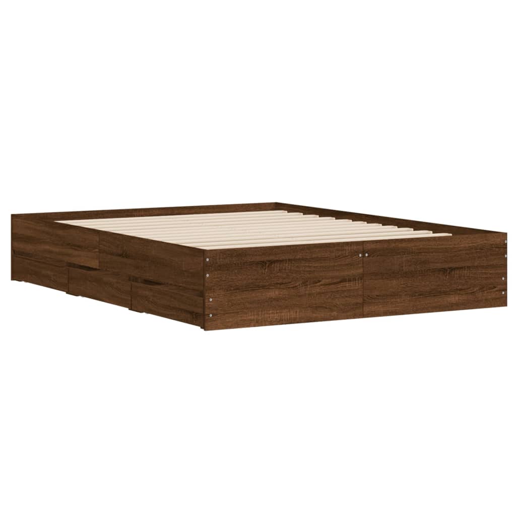 Cadre de lit avec tiroirs sans matelas chêne marron 140x190 cm