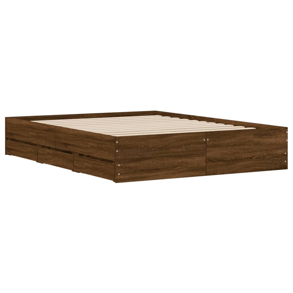 Cadre de lit avec tiroirs sans matelas chêne marron 140x190 cm