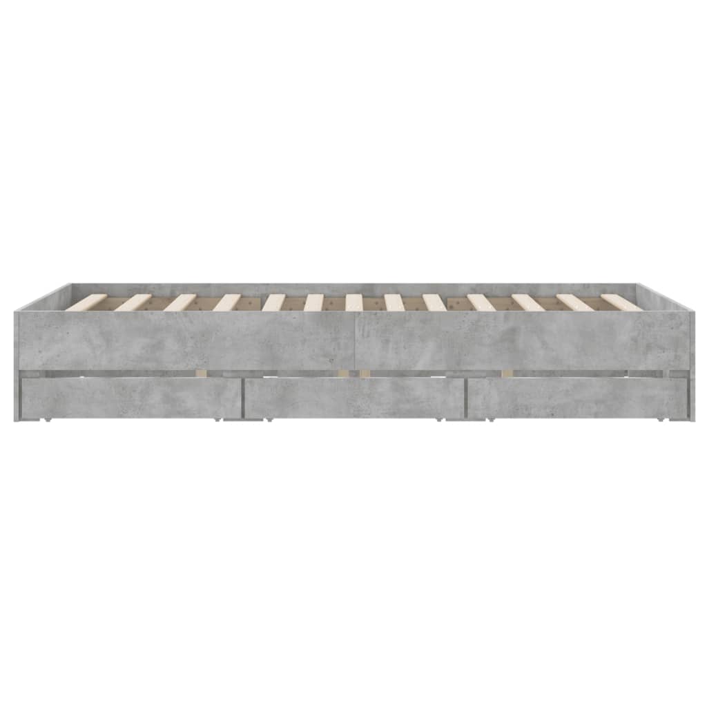 Bed frame with drawers without mattress concrete gray 135x190 cm