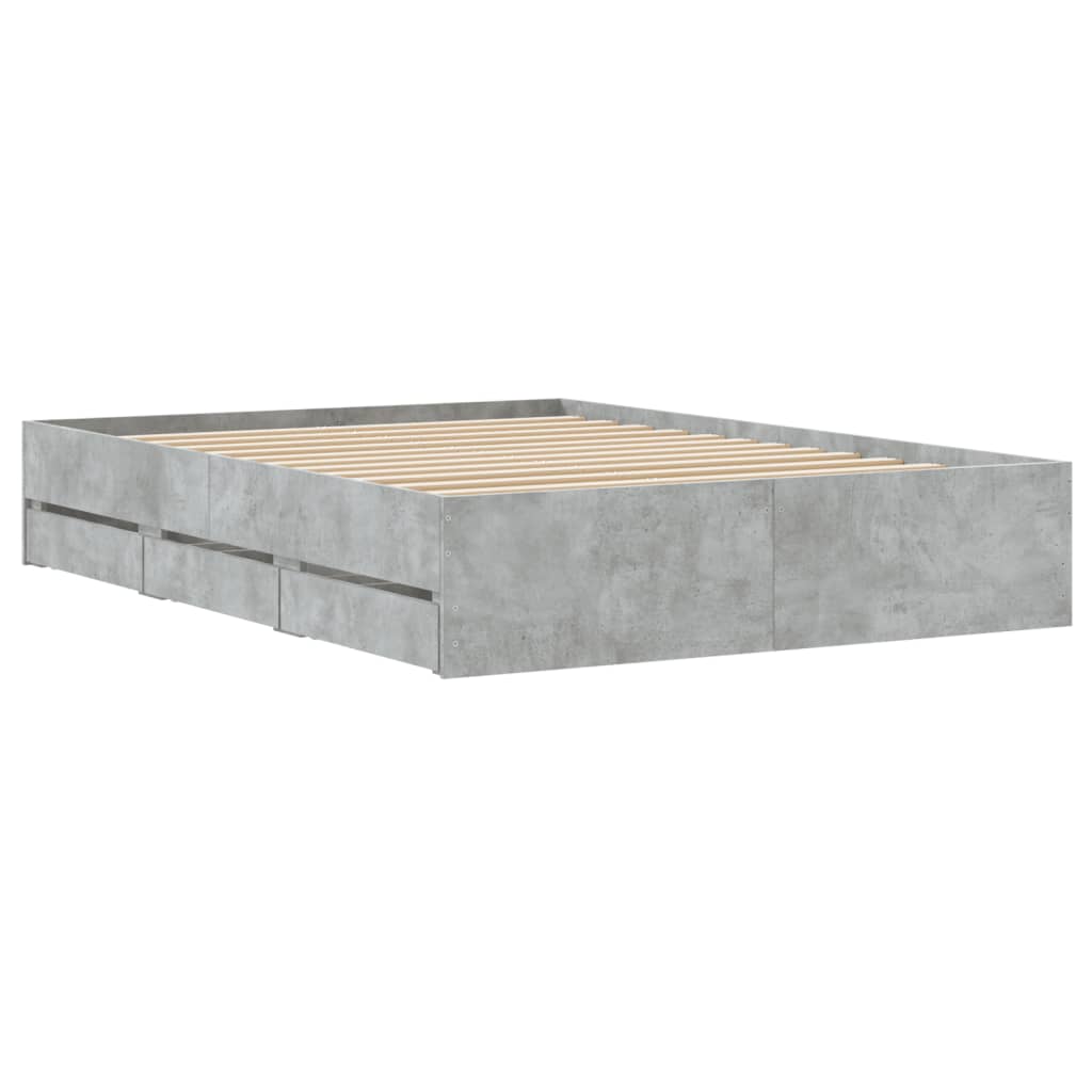 Bed frame with drawers without mattress concrete gray 135x190 cm