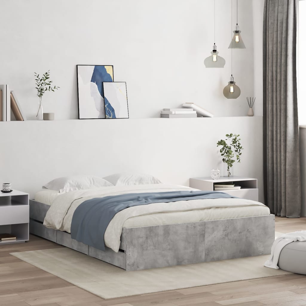 Bed frame with drawers without mattress concrete gray 135x190 cm