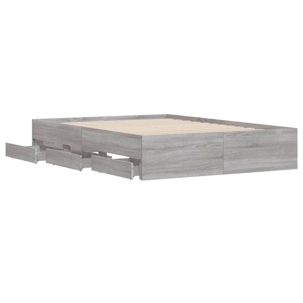 Cadre de lit avec tiroirs sans matelas sonoma gris 135x190 cm