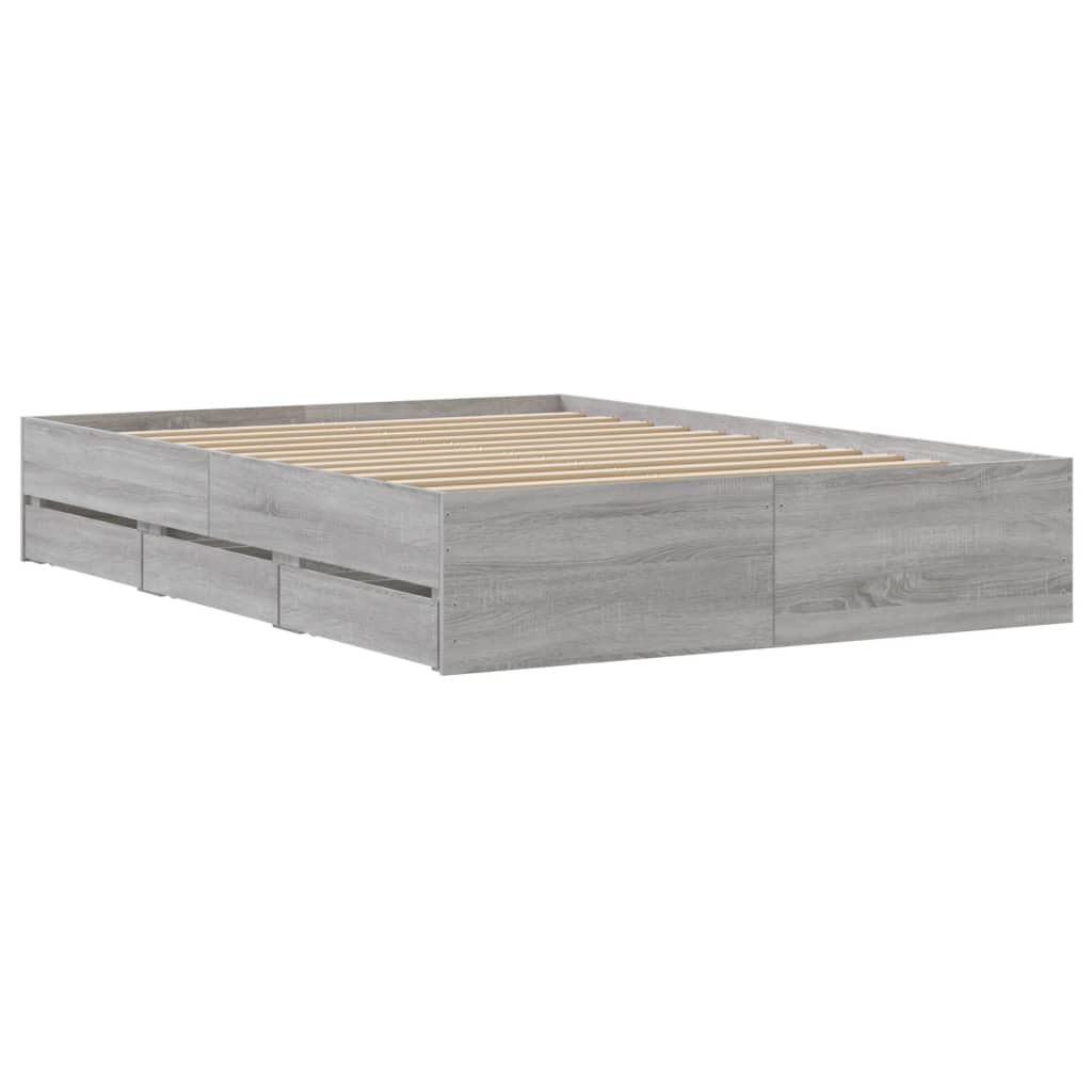 Cadre de lit avec tiroirs sans matelas sonoma gris 135x190 cm