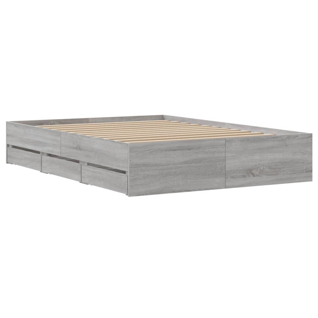 Cadre de lit avec tiroirs sans matelas sonoma gris 120x190 cm