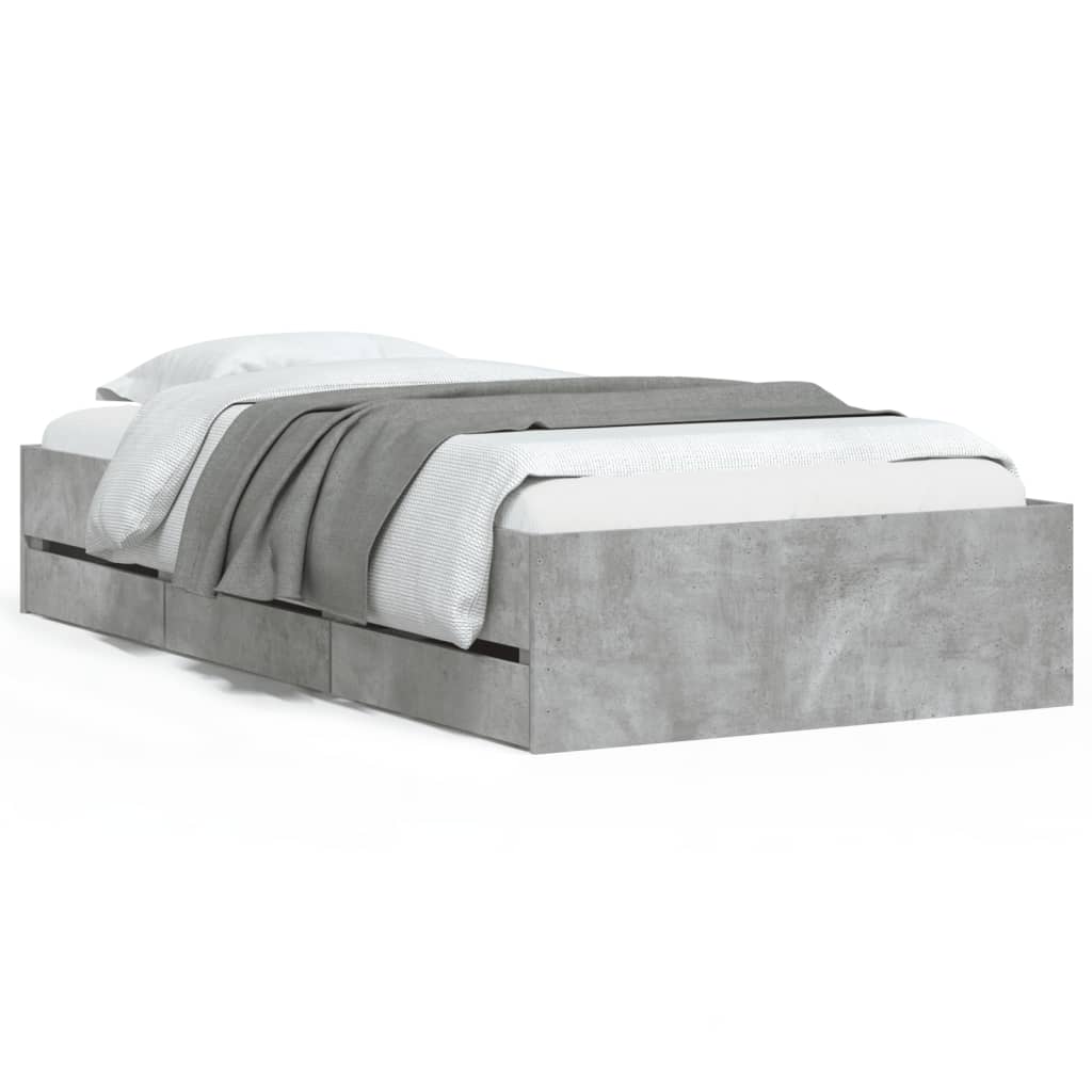 Bed frame with drawers without mattress concrete gray 90x190 cm