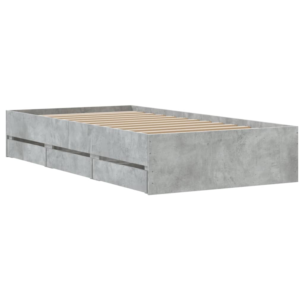 Bed frame with drawers without mattress concrete gray 90x190 cm