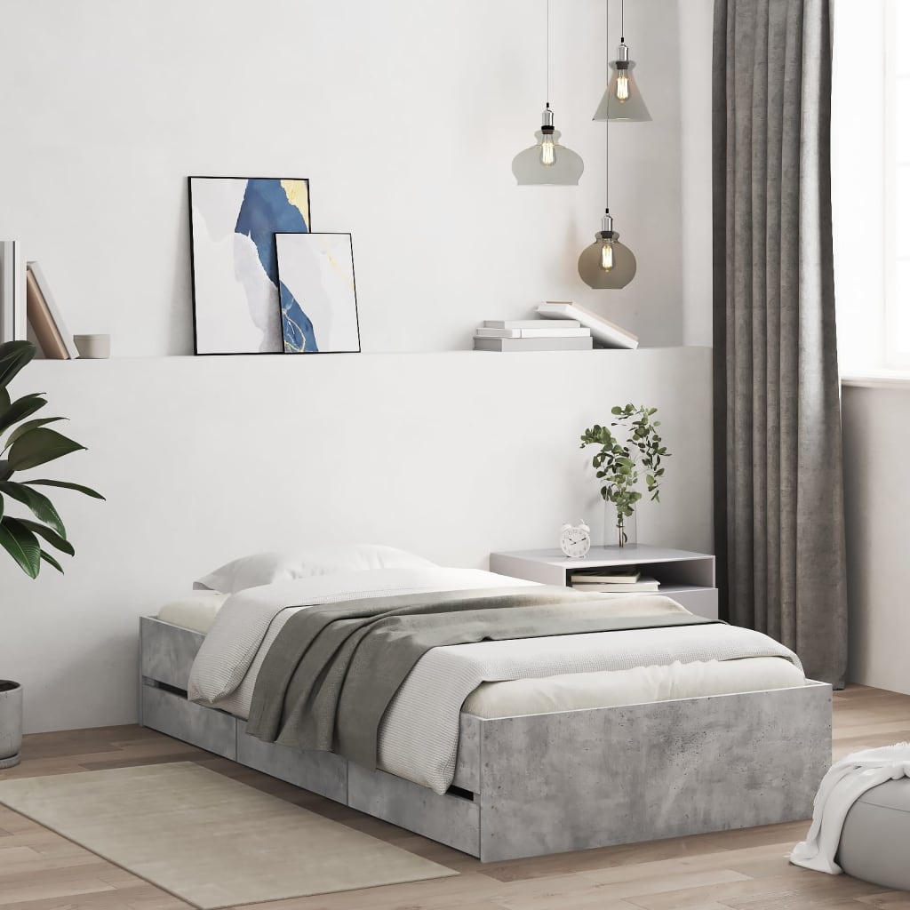 Bed frame with drawers without mattress concrete gray 90x190 cm