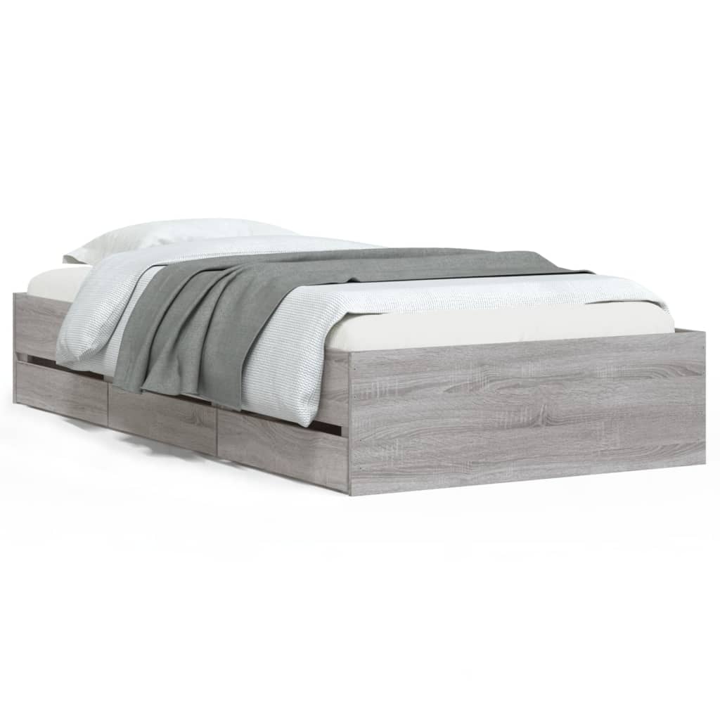 Cadre de lit avec tiroirs sans matelas sonoma gris 90x190 cm