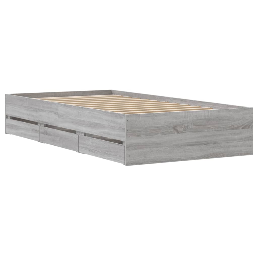 Cadre de lit avec tiroirs sans matelas sonoma gris 90x190 cm