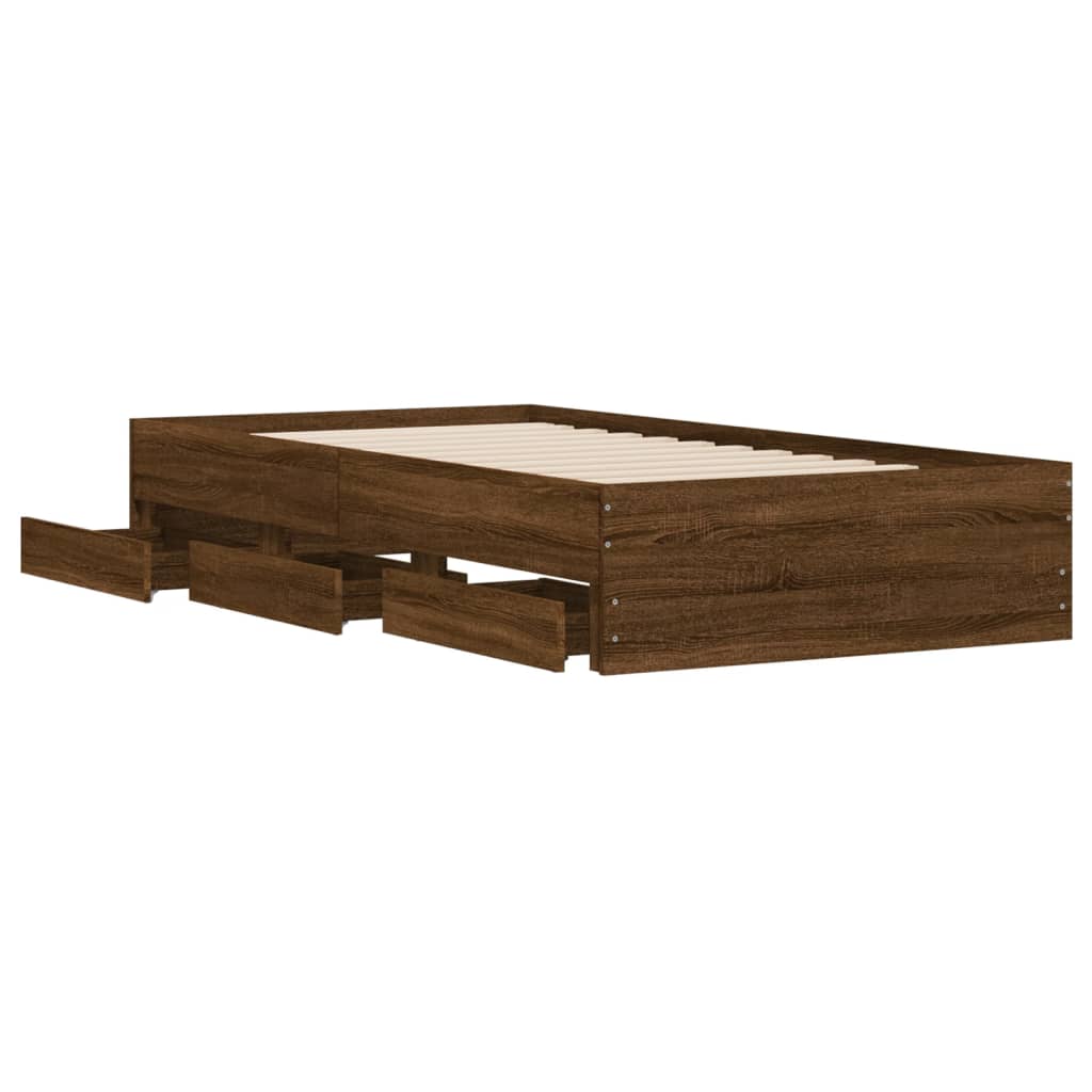 Cadre de lit avec tiroirs sans matelas chêne marron 90x190 cm