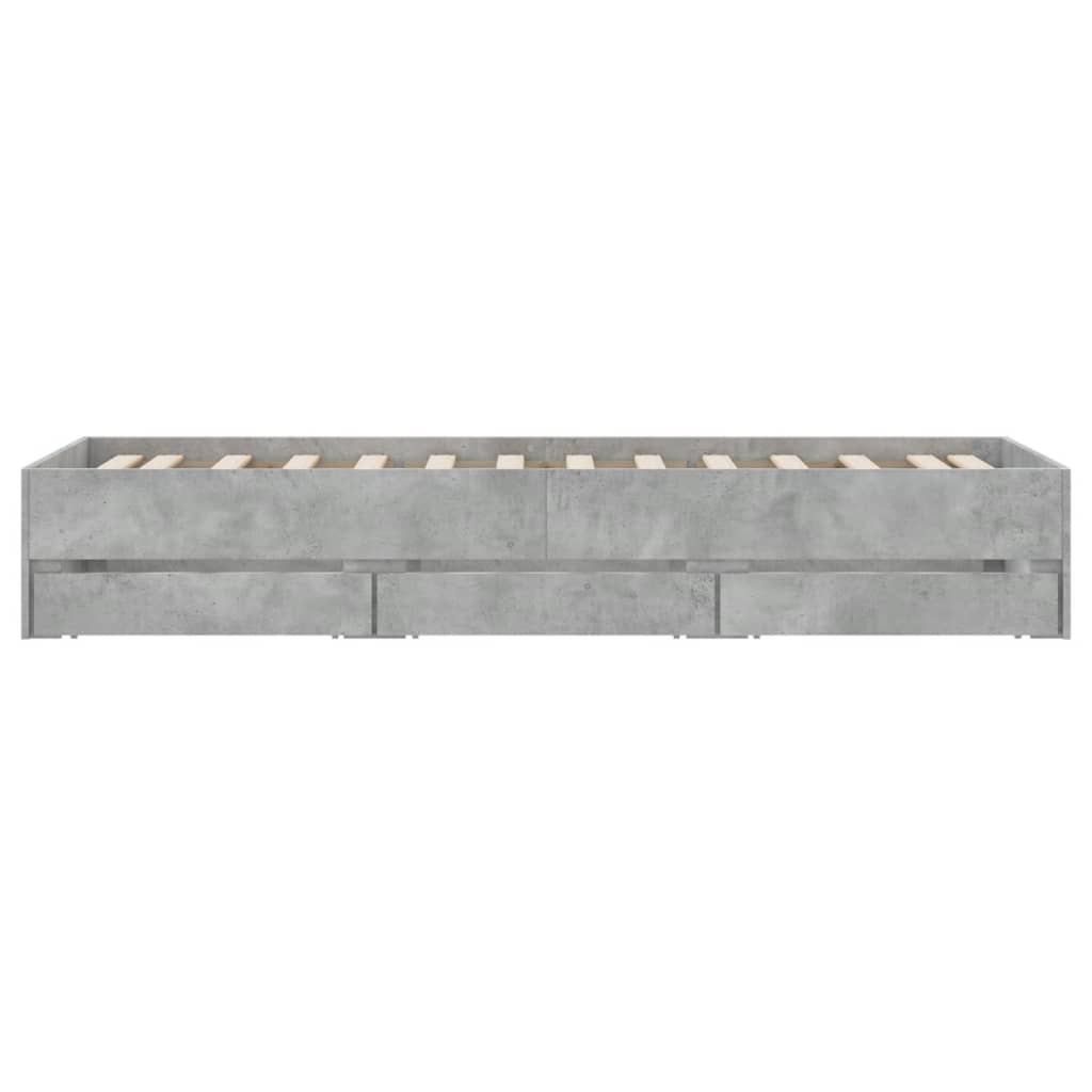 Cadre de lit avec tiroirs sans matelas gris béton 75x190 cm