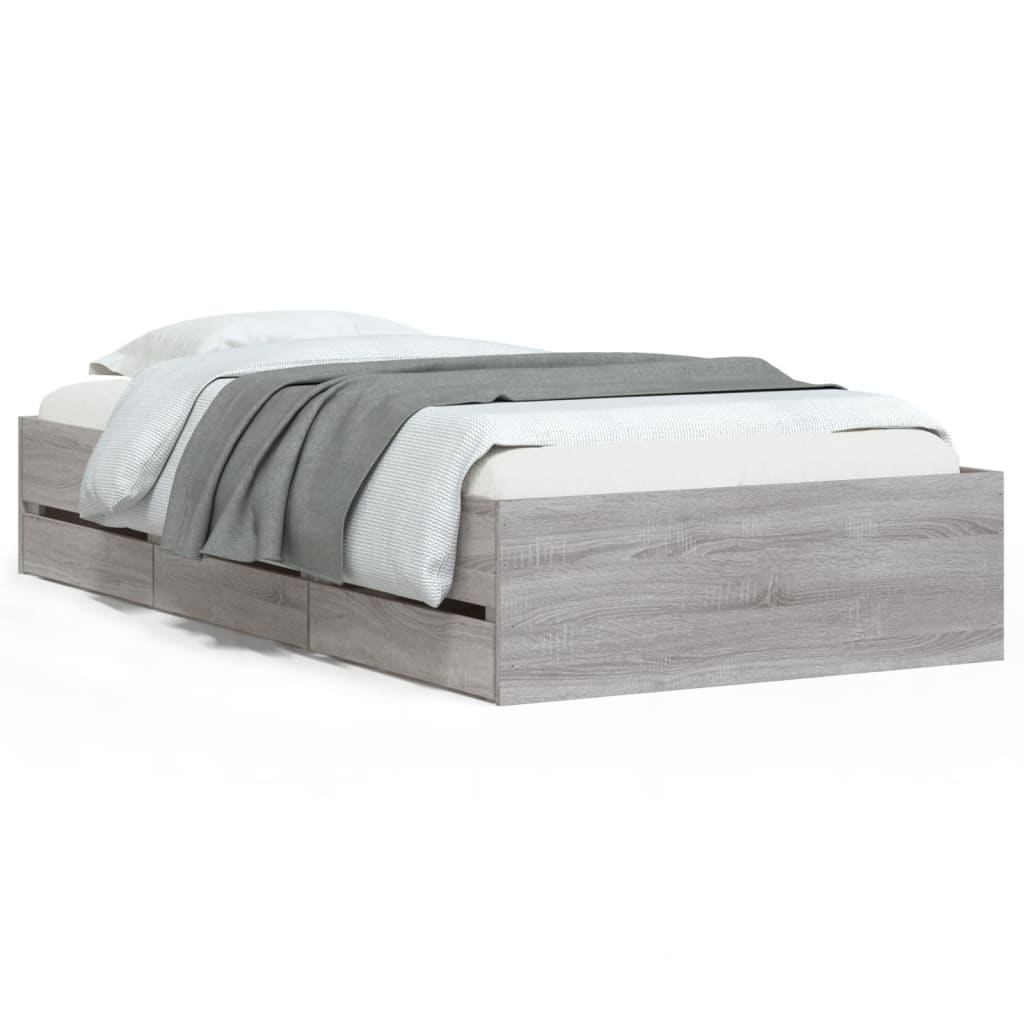 Cadre de lit avec tiroirs sans matelas sonoma gris 75x190 cm