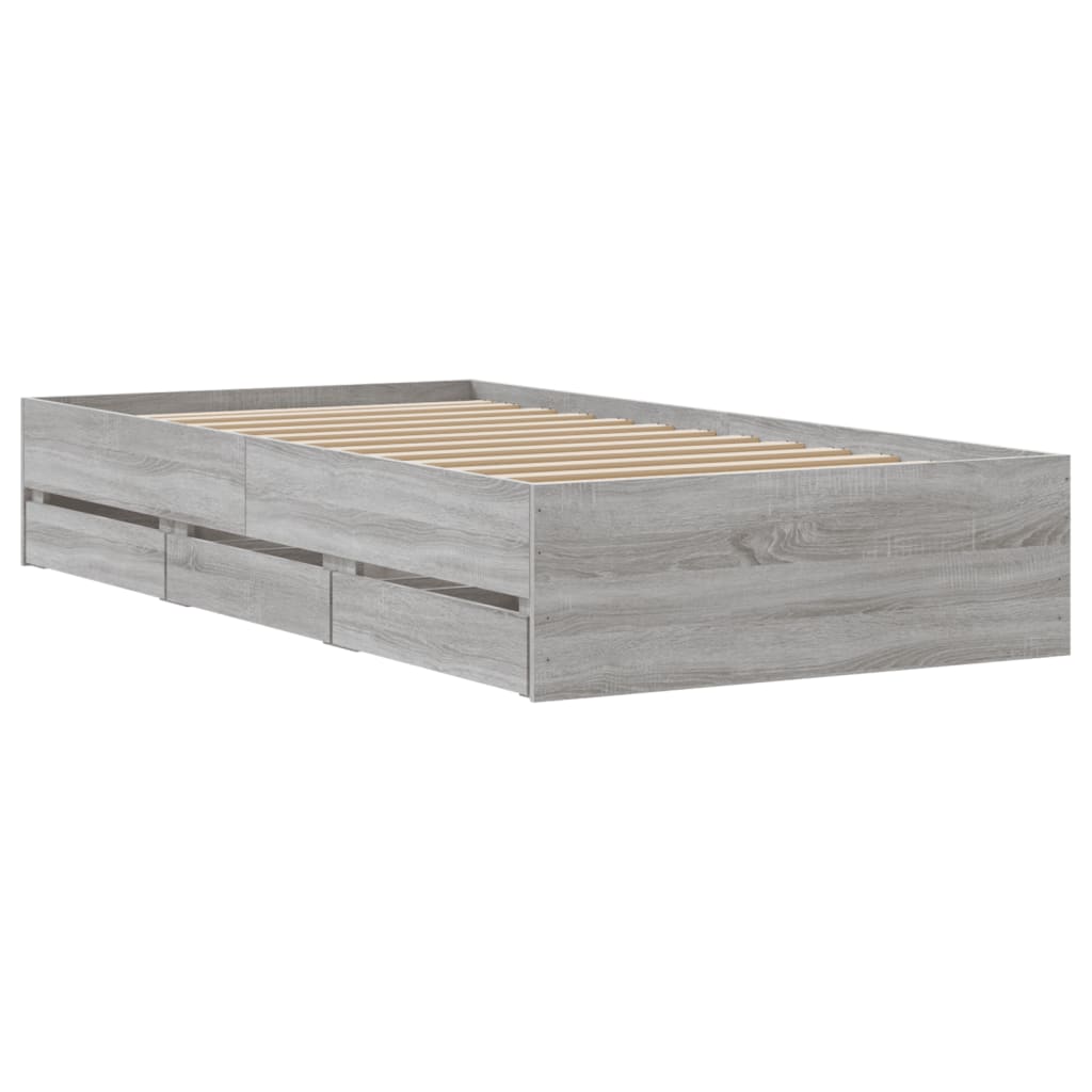 Cadre de lit avec tiroirs sans matelas sonoma gris 75x190 cm