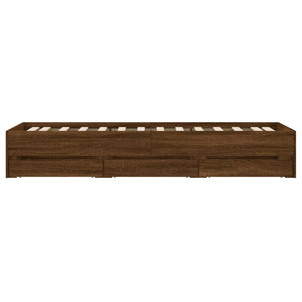 Cadre de lit avec tiroirs sans matelas chêne marron 75x190 cm