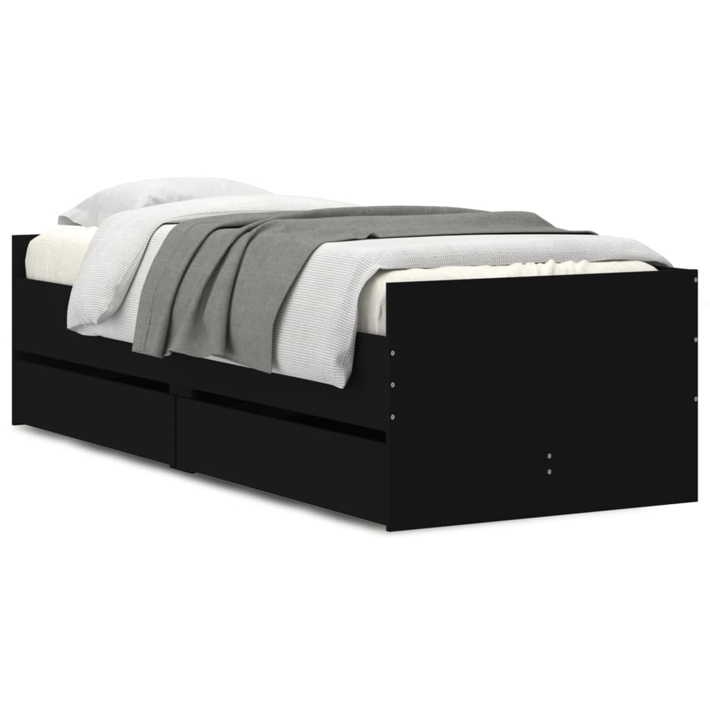 Bed frame with drawers without mattress black 90x200 cm