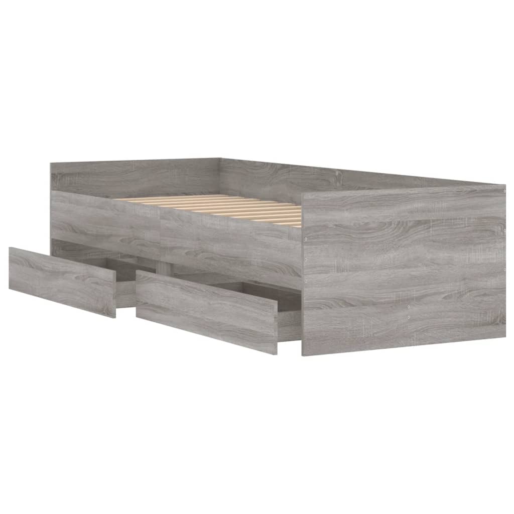 Cadre de lit avec tiroirs sans matelas sonoma gris 90x200 cm