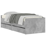 Bed frame with drawers without mattress concrete gray 90x190 cm