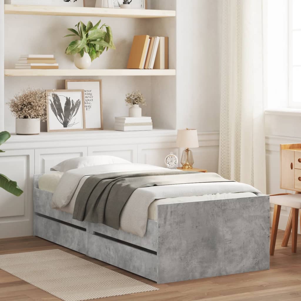 Bed frame with drawers without mattress concrete gray 90x190 cm