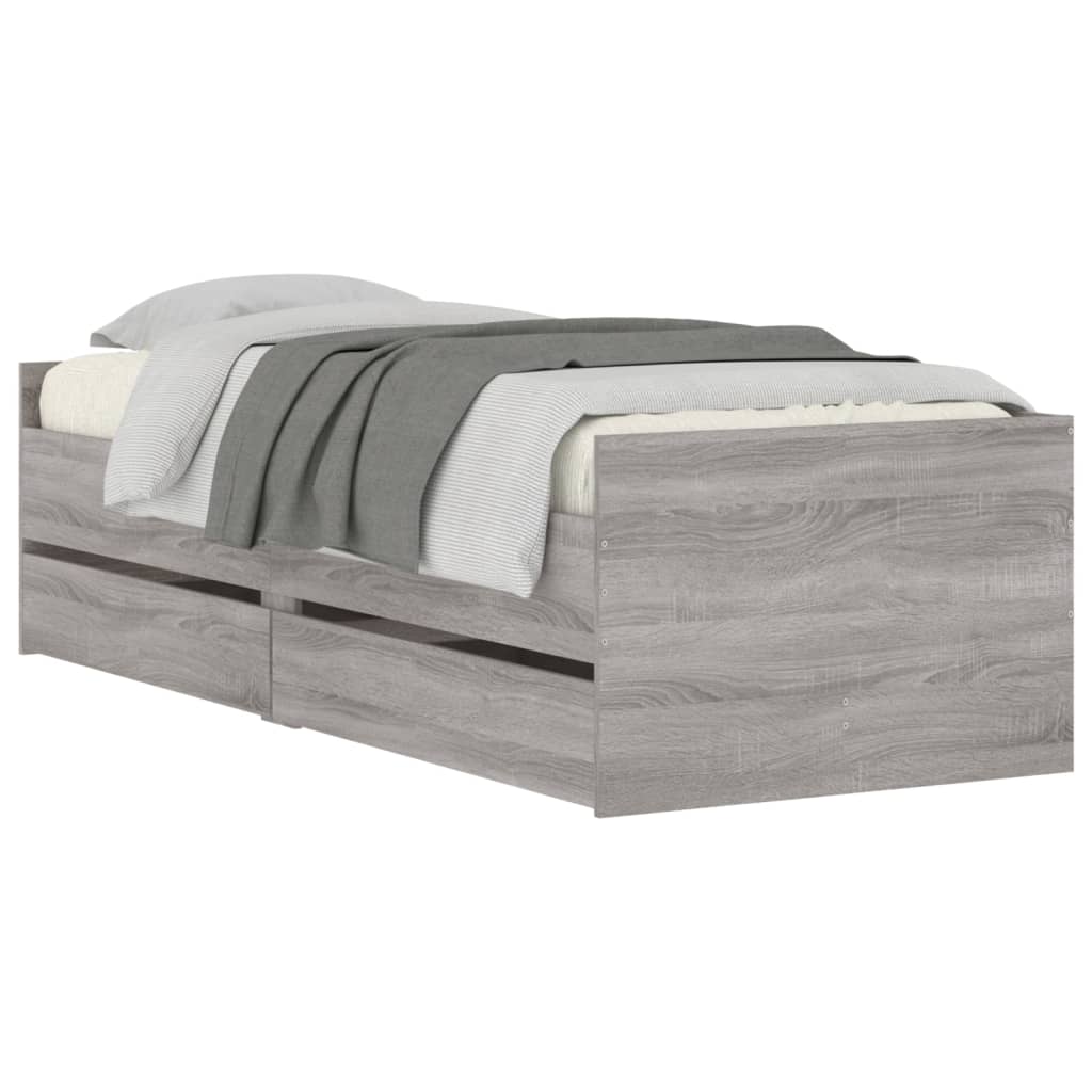 Cadre de lit avec tiroirs sans matelas sonoma gris 90x190 cm