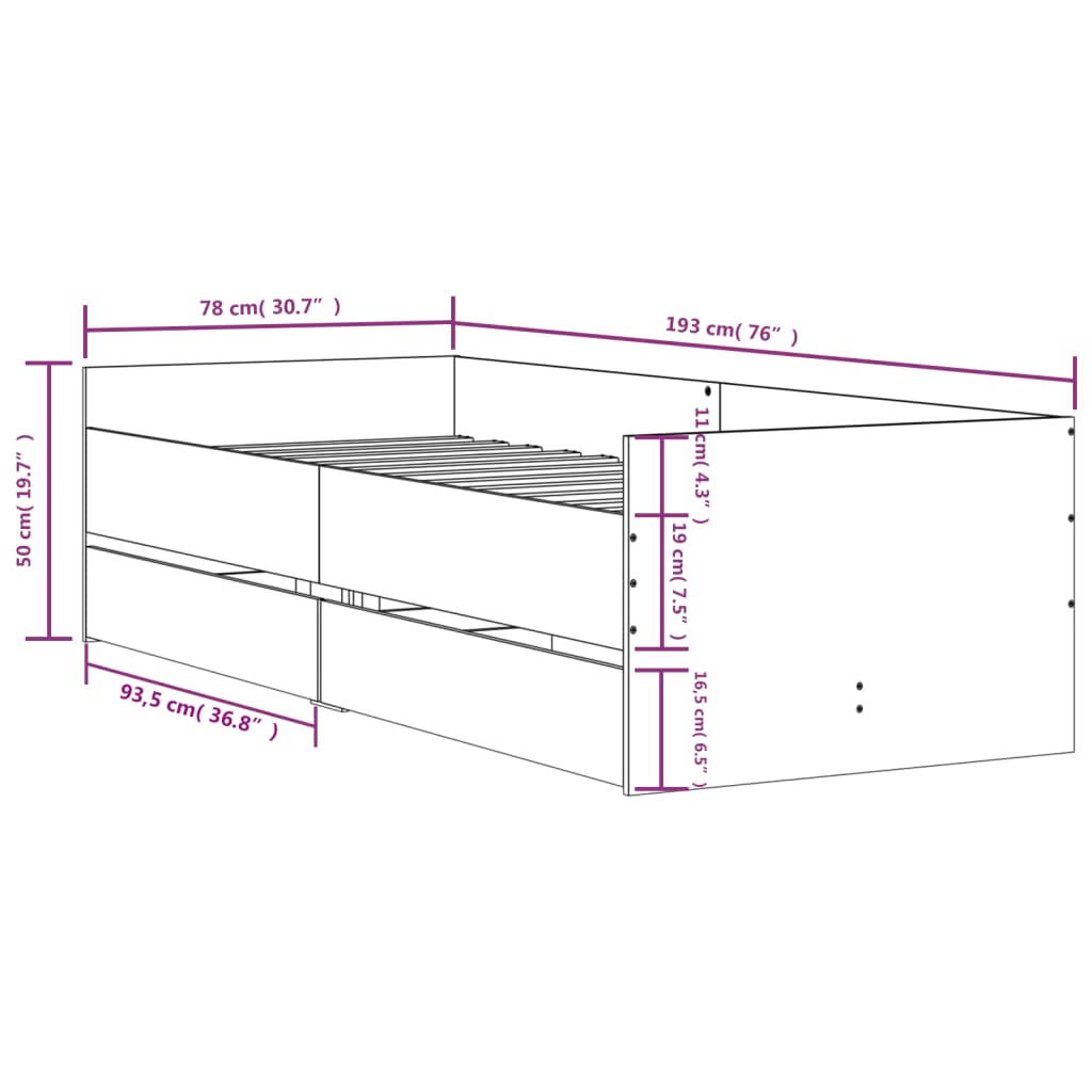 Cadre de lit sans matelas blanc 75x190 cm