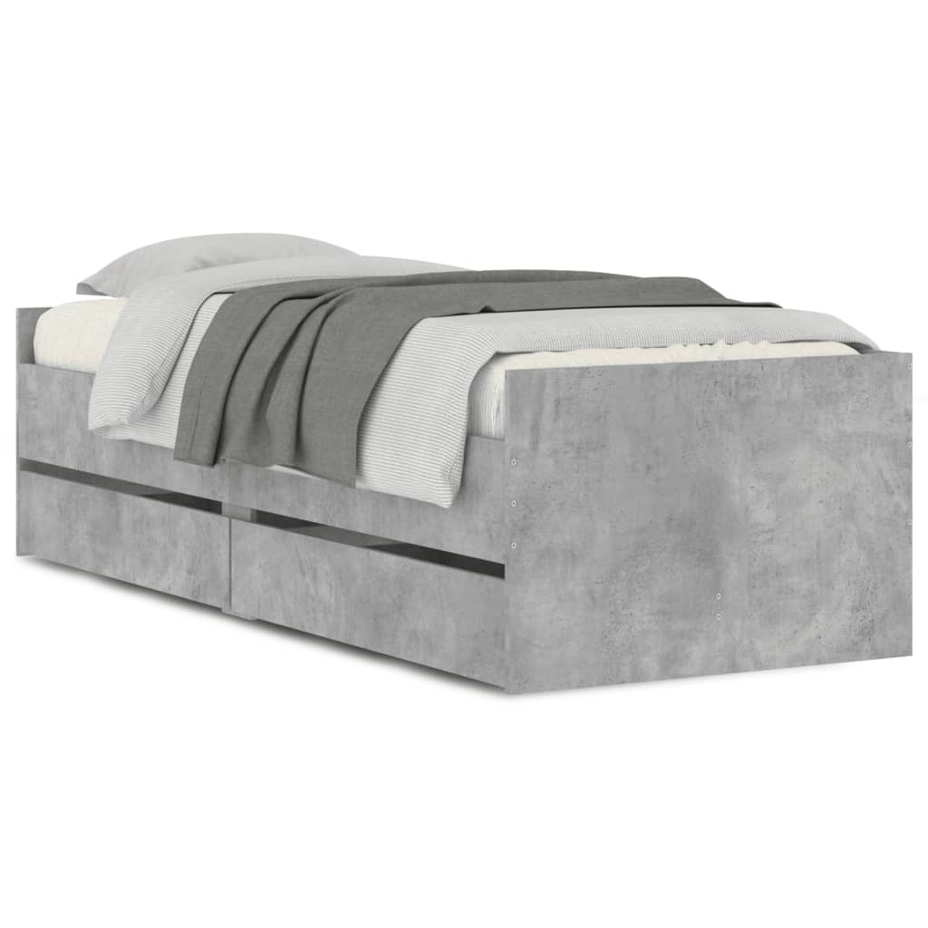 Cadre de lit sans matelas gris béton 75x190 cm