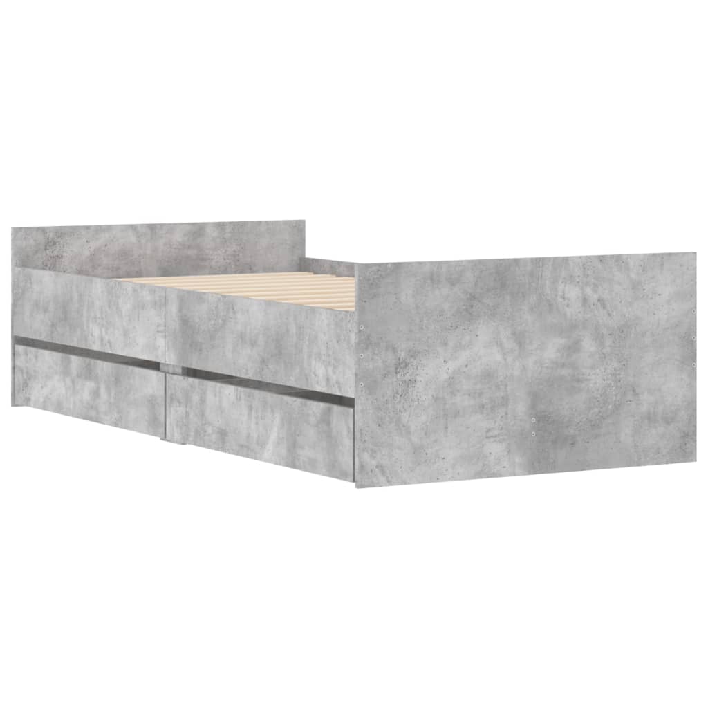 Cadre de lit avec tiroirs sans matelas gris béton 90x200 cm