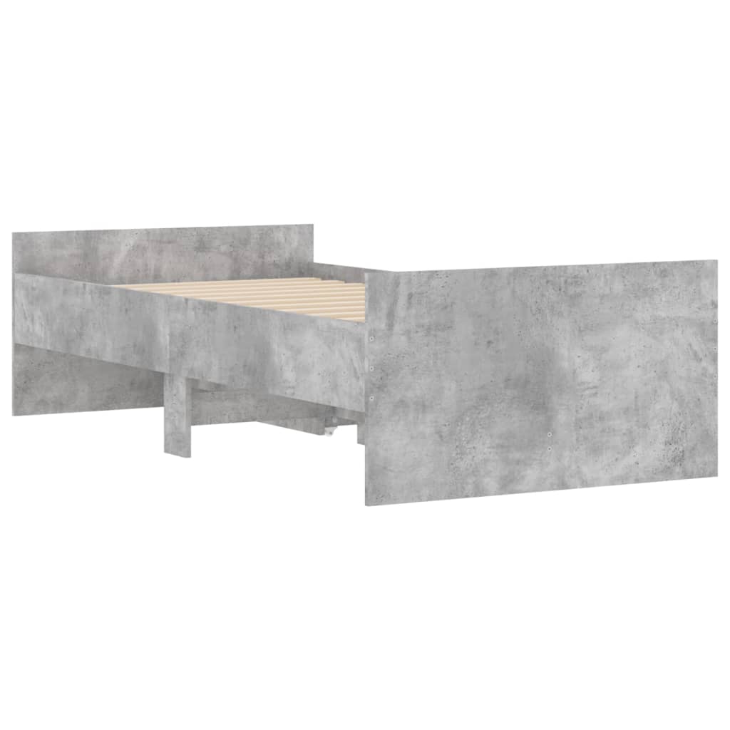 Cadre de lit avec tiroirs sans matelas gris béton 90x200 cm