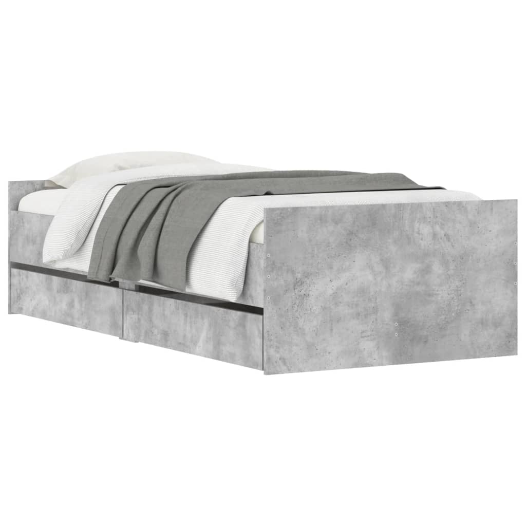 Bed frame with drawers without mattress concrete gray 90x190 cm