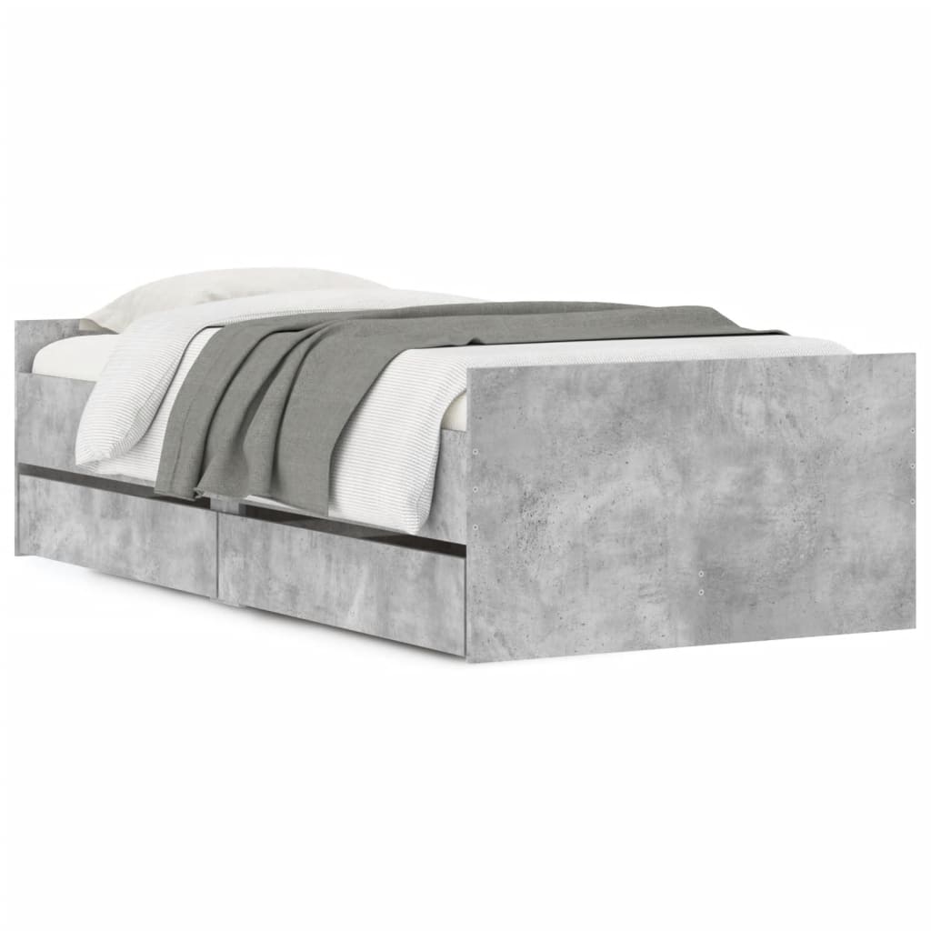 Cadre de lit sans matelas gris béton 75x190 cm