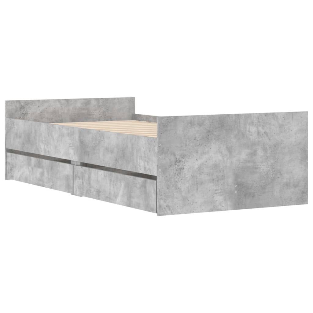 Cadre de lit sans matelas gris béton 75x190 cm