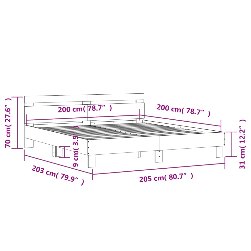 Cadre de lit sans matelas gris béton 200x200 cm