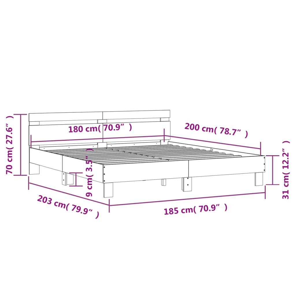 Bed frame without mattress brown oak 180x200 cm