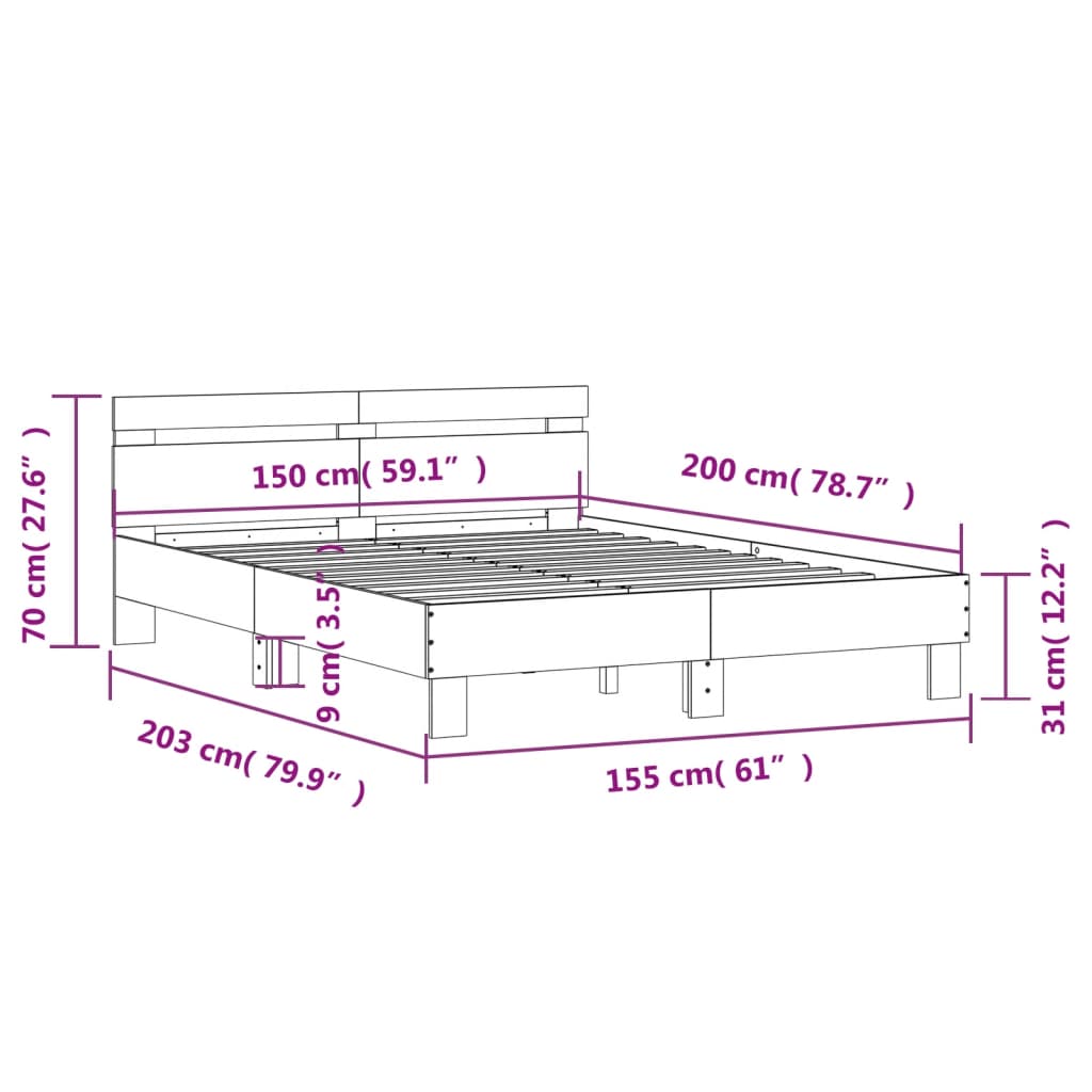 Cadre de lit sans matelas chêne fumé 150x200 cm