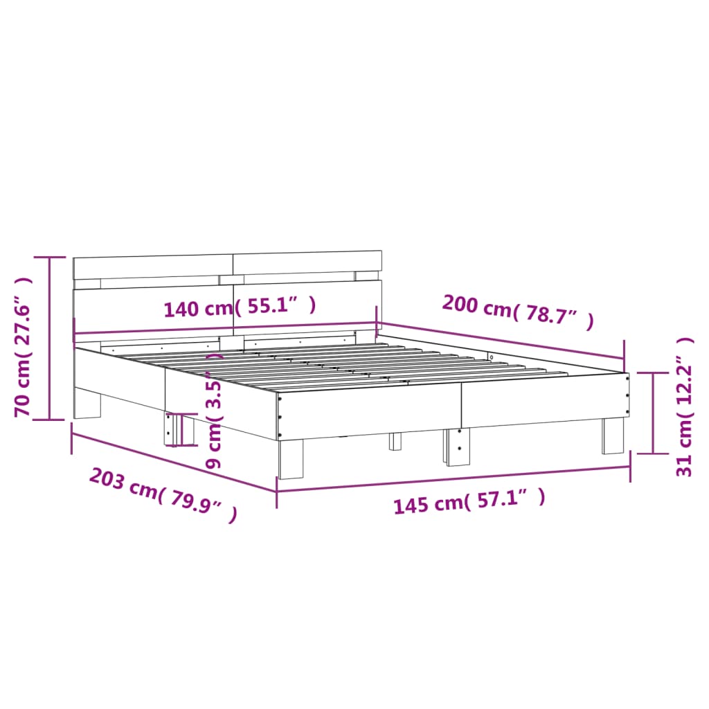 Cadre de lit sans matelas noir 140x200 cm