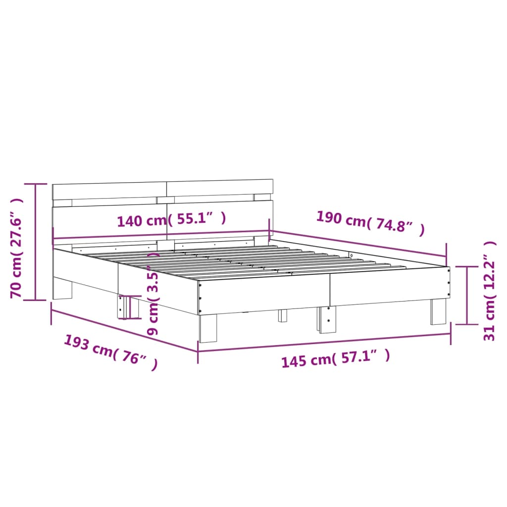 Cadre de lit sans matelas blanc 140x190 cm