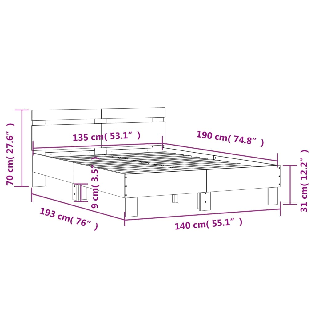 Cadre de lit sans matelas chêne marron 135x190 cm