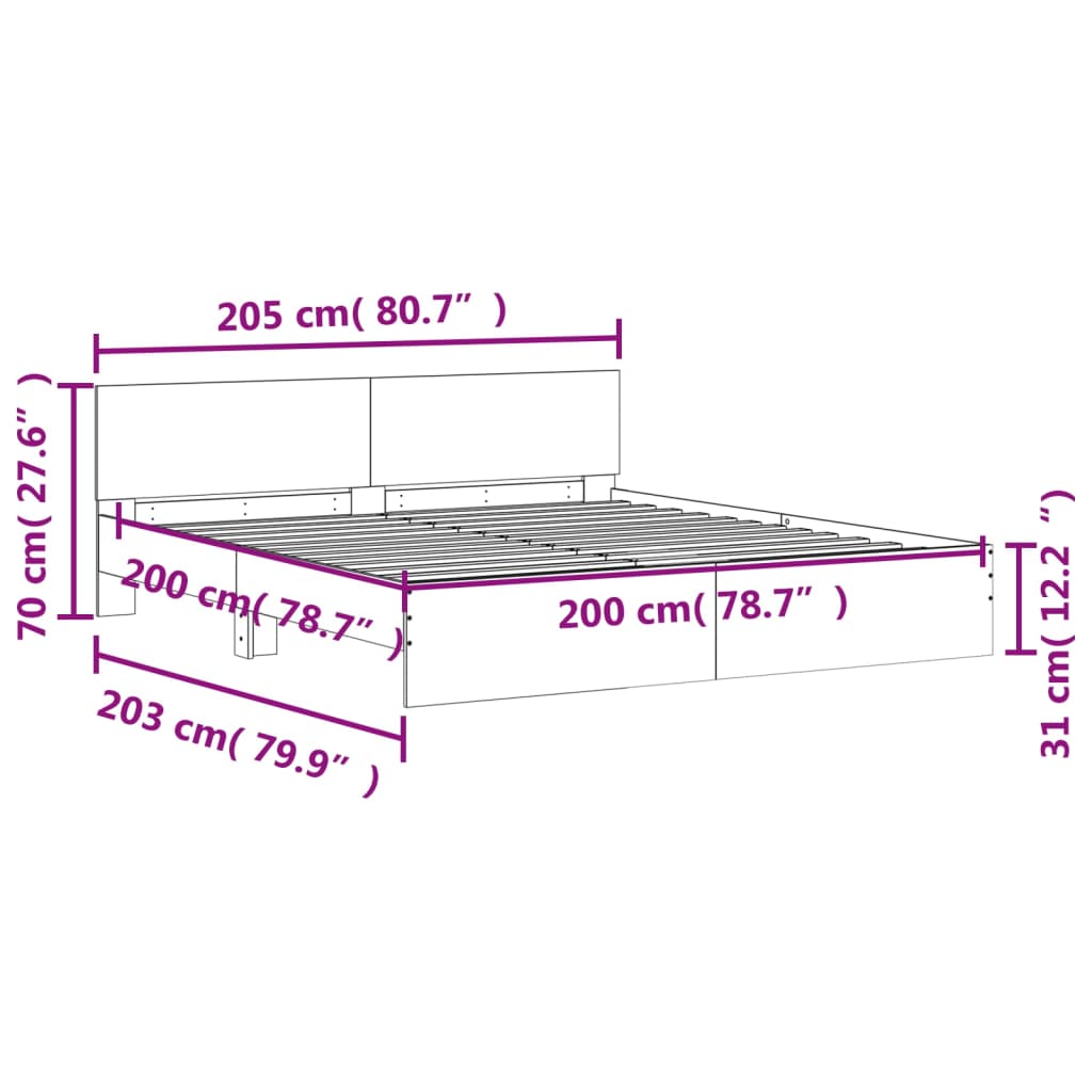 Bed frame without mattress white 200x200 cm