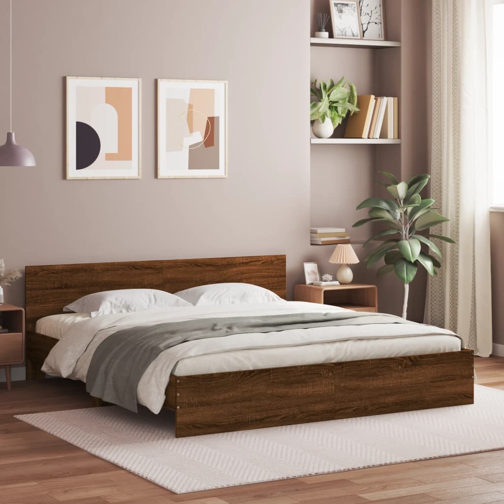 Bed frame without mattress brown oak 200x200 cm