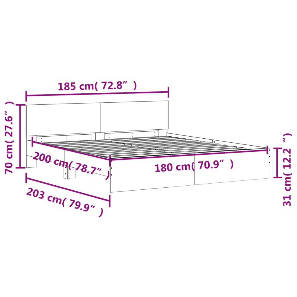 Cadre de lit sans matelas blanc 180x200 cm