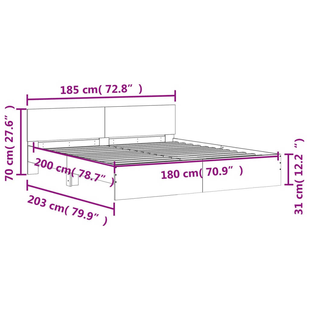 Cadre de lit sans matelas gris béton 180x200 cm