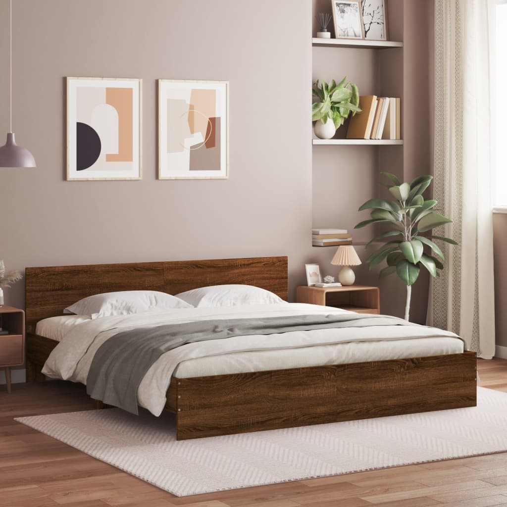 Bed frame without mattress brown oak 180x200 cm