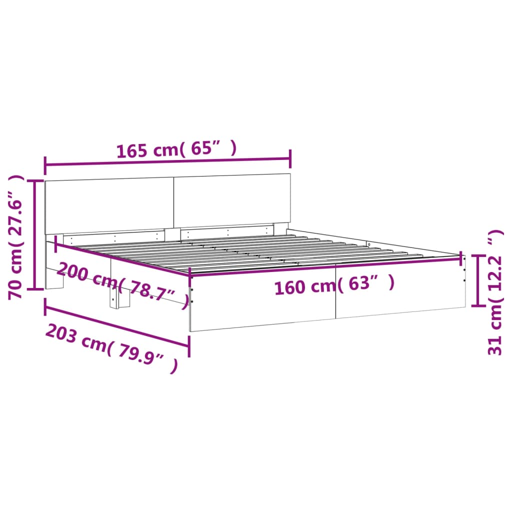 Cadre de lit sans matelas blanc 160x200 cm